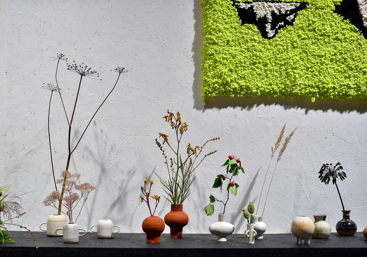 Close-up detail of still life artists and paintings showing brushwork and texture